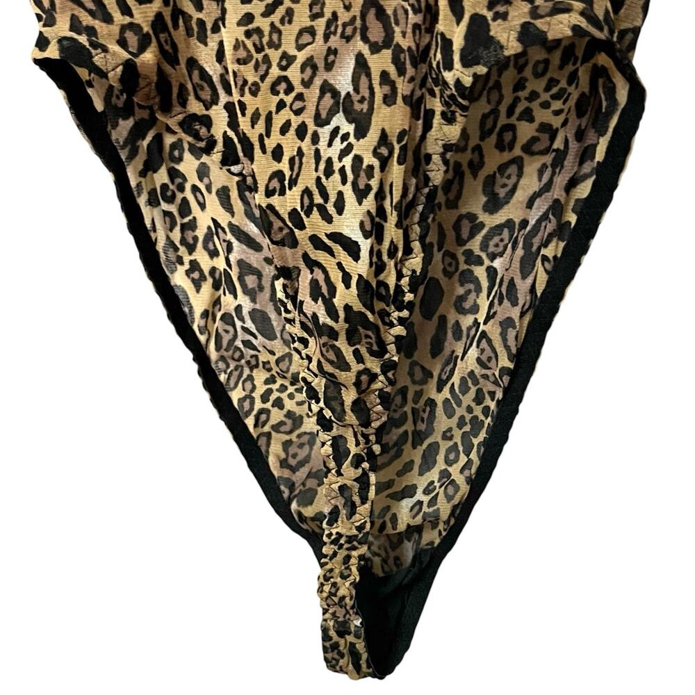 90s VTG Cacique Mesh Leopard Teddy Lingerie 18/20 Sheer Wireless Bow Thong Back - Picture 5 of 5